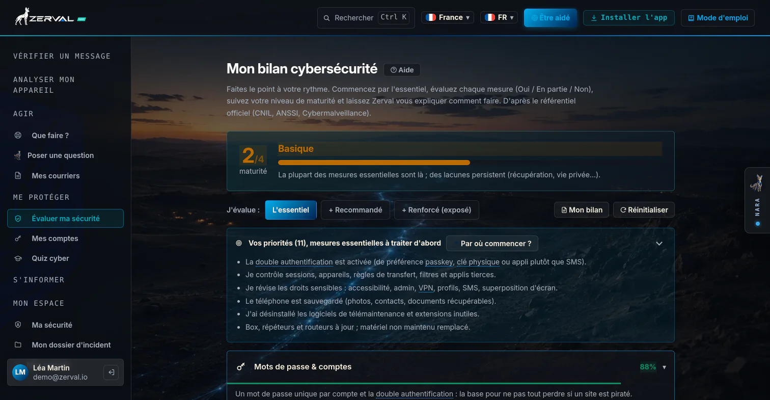Mon bilan cybersécurité dans Galyct Perso, niveau de maturité et priorités à traiter d’abord.