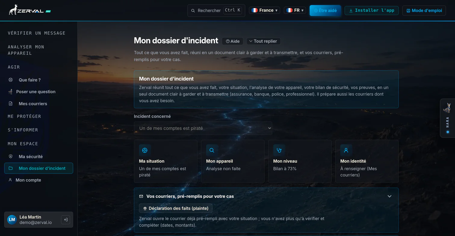 Mon dossier d’incident dans Galyct Perso, situation, preuves et courriers pré-remplis, prêts à transmettre.